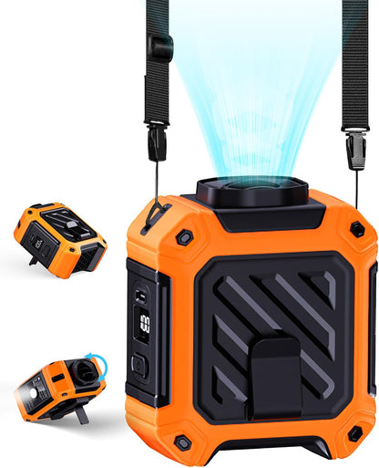Portable Waist Fan with 10000mAh Battery, 5 Speeds, 130° Wide Angle Airflow, Hands-Free Clip-on for Outdoor Work, Hiking, Camping (orange)