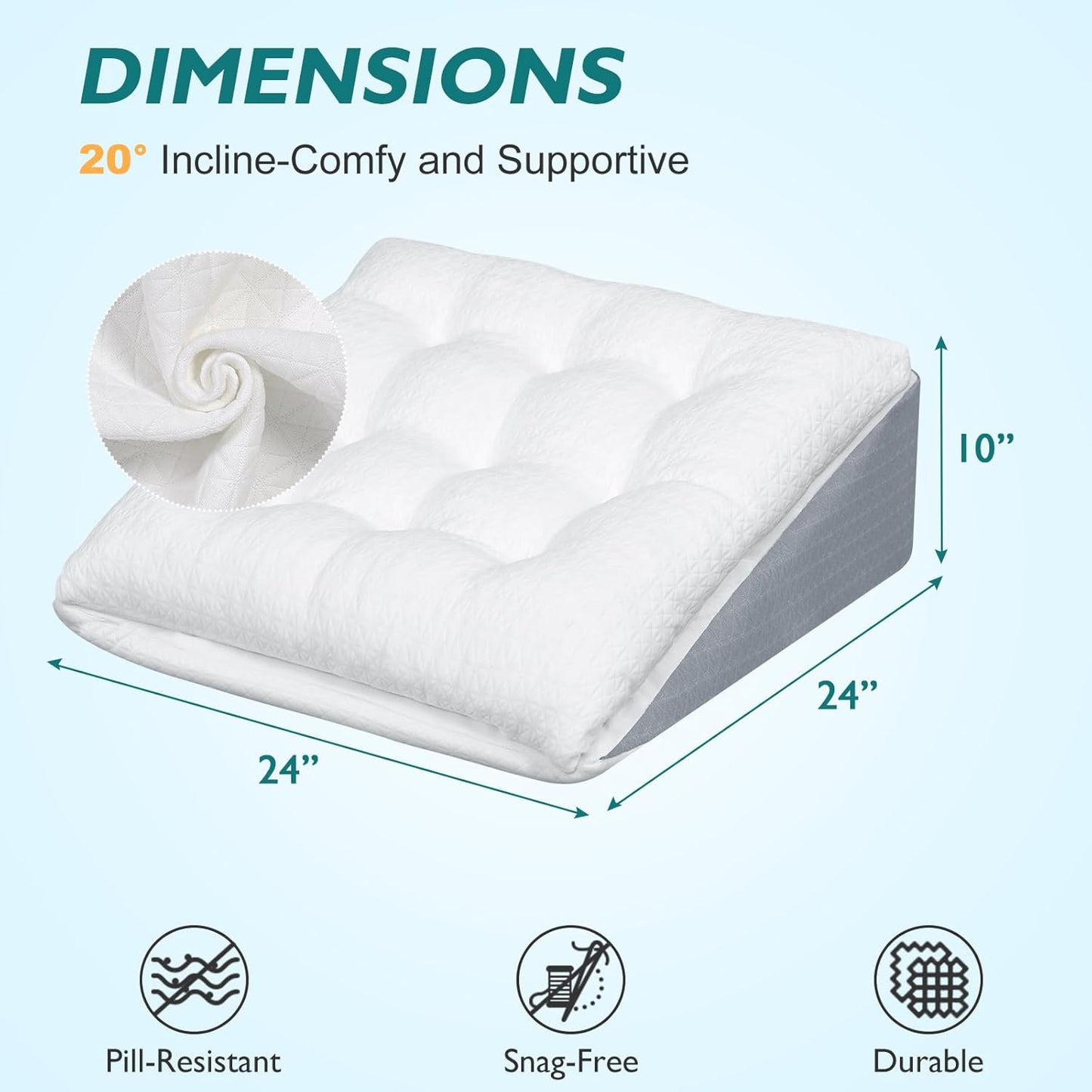 Bed Wedge Pillow for Sleep Apnea 7.5Inch Gerd Pillow Patent Dual Layer Triangle Pillow Adjustable Shredded Memory Foam Topper Soft Support Ideal for Acid Reflux, After Surgery, Snoring
