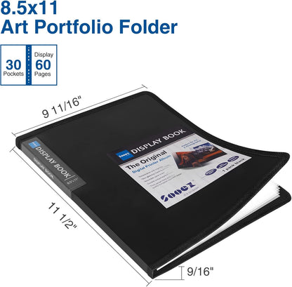 Sooez 30-Pocket Binder with Plastic Sleeves 8.5x11,Heavy Duty Art Portfolio