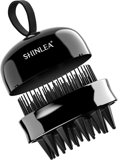 SHINLEA 2 in 1 Scalp Massager Hair Growth,Scalp Scrubber with Soft Silicone Bristles for Dandruff Removal,Shampoo Brush for Exfoliation,Head Massager for Both Wet and Dry Use (Black)