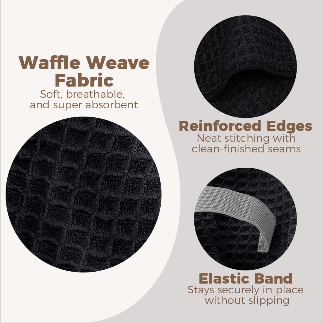 HOMEXCEL 5 Pack Microfiber Hair Towels - 40 x 20 inches Super Soft, Fast Drying Turbans for Long, Thick, Curly Hair - Anti Frizz Wrap with Elastic Strap