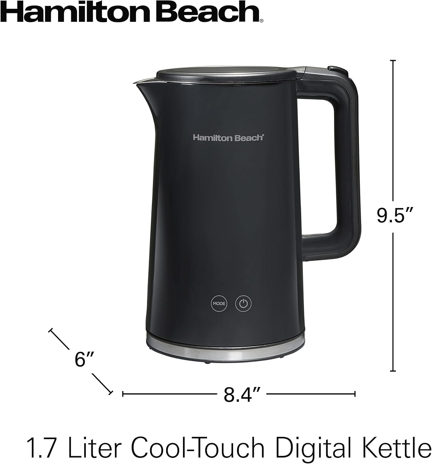 Hamilton Beach Digital Temperature Control Electric Tea Kettle, Hot Water Boiler & Heater 1.7L, 5 Preset Modes + Keep Warm, Fast Boil 1500 Watts, BPA Free, Cool-Touch Exterior, Black (41033)