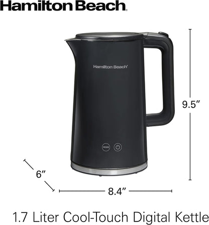 Hamilton Beach Digital Temperature Control Electric Tea Kettle, Hot Water Boiler & Heater 1.7L, 5 Preset Modes + Keep Warm, Fast Boil 1500 Watts, BPA Free, Cool-Touch Exterior, Black (41033)
