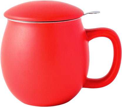 Yundu 12 OZ Matte Green Ceramics Teacup with Infuser and Lid, Mug with Lid for Steeping - Stainless Steel Infuser for Loose Leaf Tea, Home Office Gift for Tea Lovers