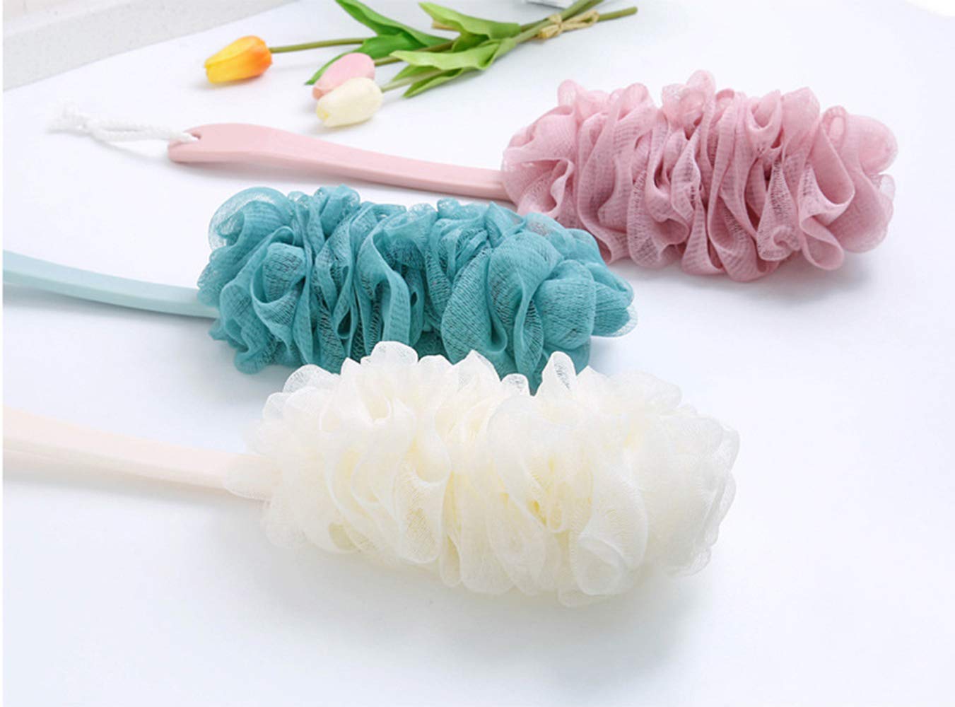 Back Scrubber for Shower, Loofah Long Handle Bath Body Brush, Soft Nylon Mesh Sponge On a Stick for Shower Men Women Kids Elderly, Exfoliating Scrub Cleaning Luffa for All Kinds of Skin(Blue)