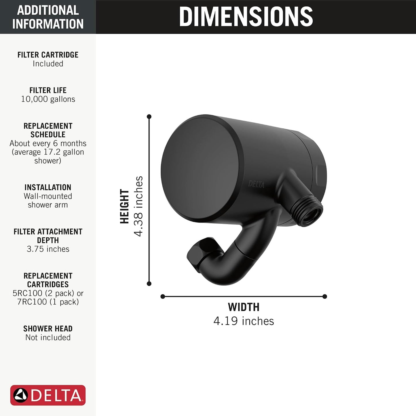Delta Faucet Clarifi Premium Shower Filter Attachment with Filter, Hard Water Shower Filter, Shower Head Filter, Stainless 5SF100-SS