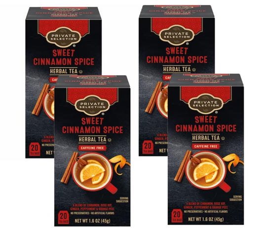 Herbal Tea Private Selection Sweet Cinnamon Spice Caffeine Free 20 bags, (Pack of 4)