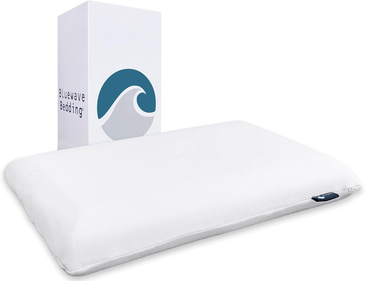 Bluewave Bedding Ultra Slim Max Cool CarbonBlue Gel Memory Foam Pillow for Stomach and Back Sleepers - Thin, Flat Design with Advanced Cooling (2.75-Inch Height, Standard Size)