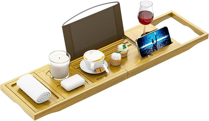 Bathtub Tray Caddy - Bath Tray - Bath Tub Table Tray Caddy - Bamboo Bath Tray for Tub