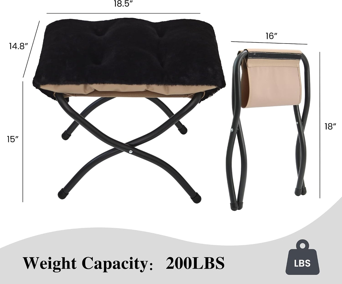15"(H) Folding Ottoman, Foldable Footrest Stool, Portable Small Foot Stool for Couch, Collapsible Foot Rest Ottoman for Sofa, Accent Padded Ottomans for Living Room, Bedroom, Dark Grey