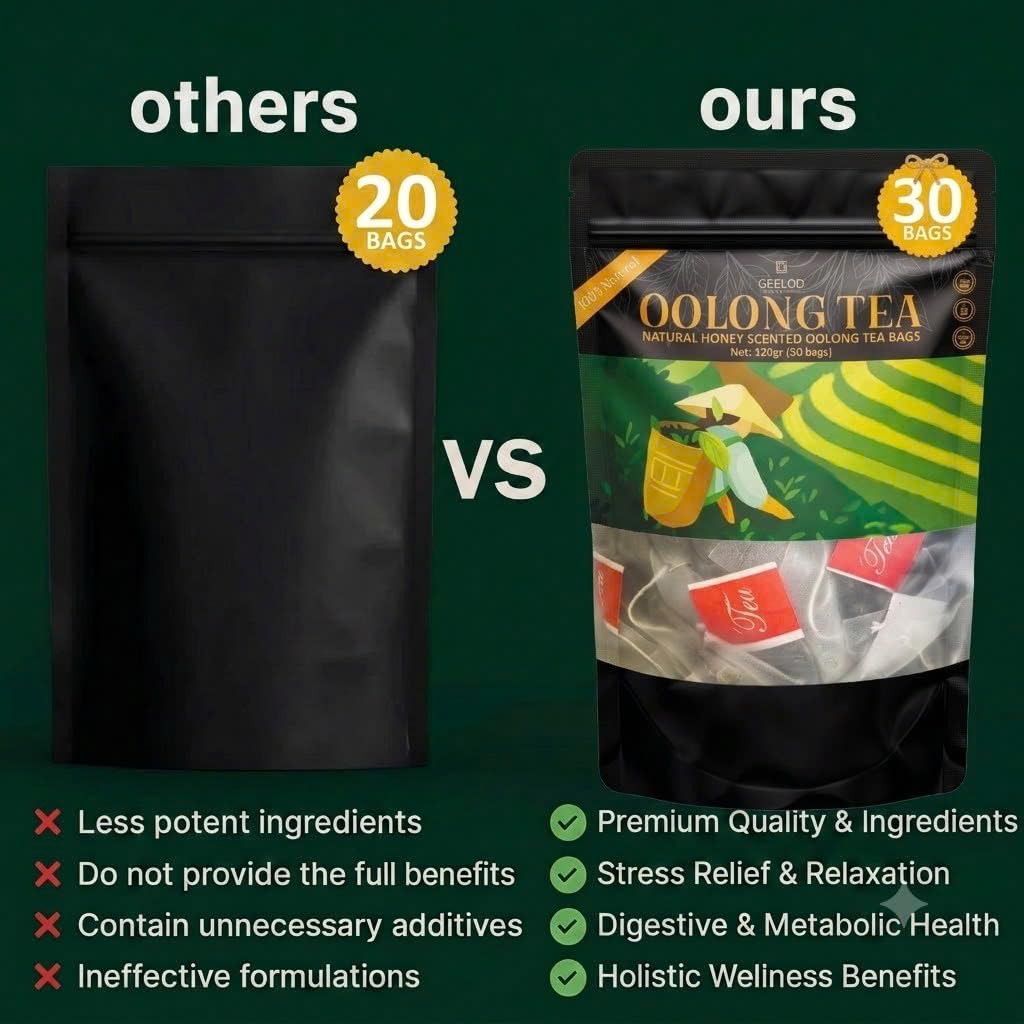 Natural Oolong Tea Bags - 100% Premium Whole Leaf Honey Aroma Cortisol Tea