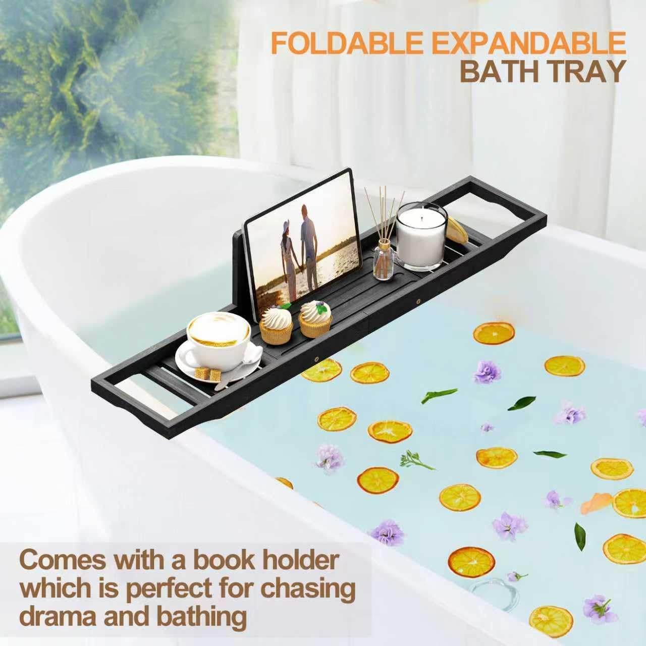 Bathtub Tray Caddy - Bath Tray - Bath Tub Table Tray Caddy - Bamboo Bath Tray for Tub
