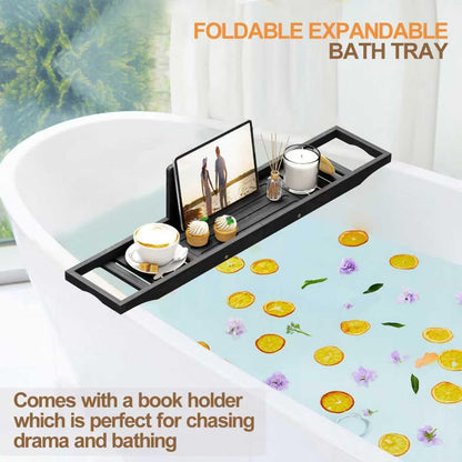 Bathtub Tray Caddy - Bath Tray - Bath Tub Table Tray Caddy - Bamboo Bath Tray for Tub
