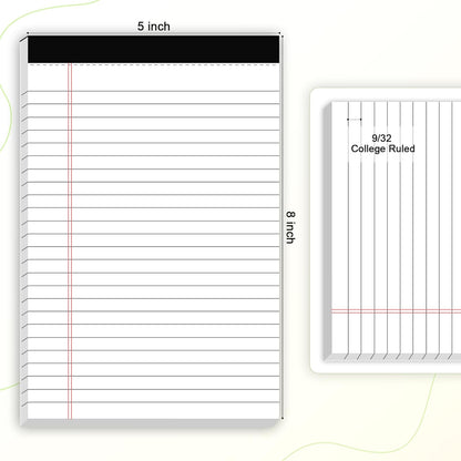 5pcs Small Note Pads 5x8 Notebook College Ruled Legal Pads Color Notepads 5 Pack Study Back Writing Pads 5 x 8 Perforated Narrow Ruled Pads of Paper for School & Office Supplies 30 Sheets/Pack
