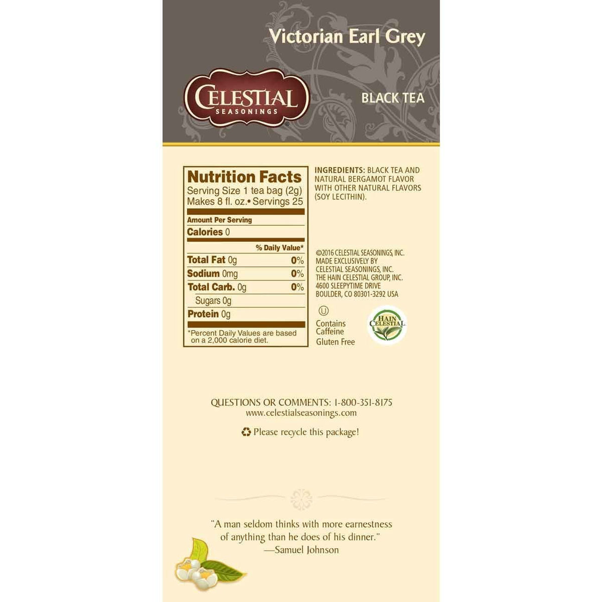 Celestial Seasonings Victorian Earl Grey Black Tea 25 Tea Bags