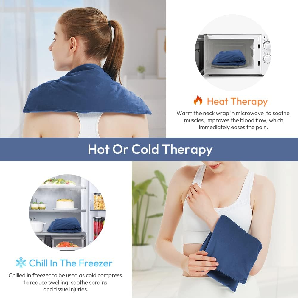 MORLIDEN Neck Heating Pad Microwavable for Shoulders, Warmer Wrap Microwave Heating Pad for Neck and Shoulders for Pain Relief (Navy Blue)