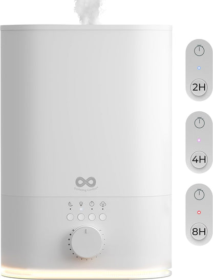 Everlasting Comfort 2.5L Top Fill Humidifier for Bedroom – Quiet, Easy to Fill & Clean, 24HR Runtime, Night Lights, Timer, Ultrasonic Cool Mist, Auto Shut-Off for Indoor Use - White