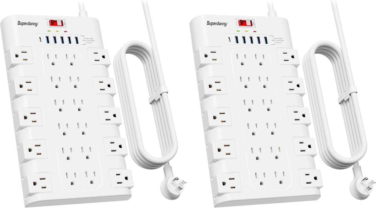 SUPERDANNY Power Strip Surge Protector, 22 AC 6 USB, 2100J, 6.5Ft,1875W/15A