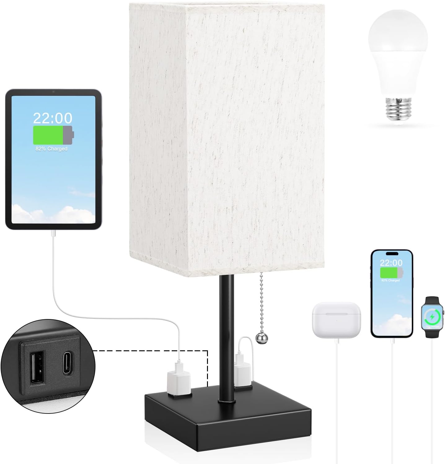 aooshine Small Table Lamp for Bedroom - Bedside Lamps for Nightstand, Minimalist Night Stand Light Lamp with Square Fabric Shade, Desk Reading Lamp for Kids Room Living Room Office Dorm