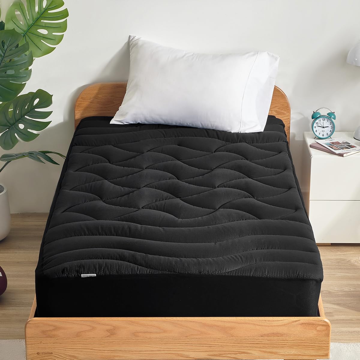 SLEEP ZONE Cooling Queen Mattress Topper, Premium Zoned Cool Mattress Pad Cover, Padded Mattress Protector Breathable Washable, Deep Pocket 8-21" (Grey, Queen)