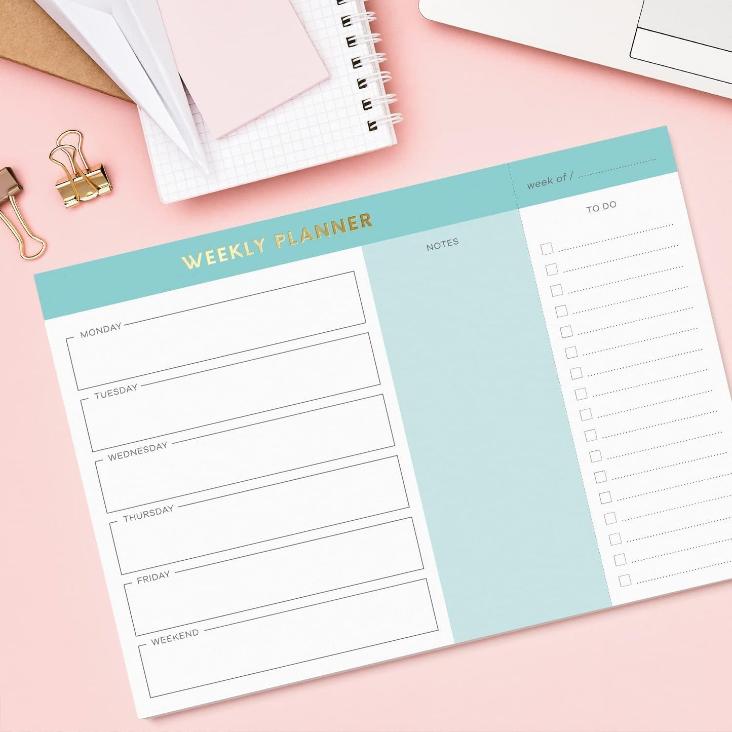 Sweetzer & Orange Weekly To Do List Pad. Gold Foil Weekly Organizer Notepad with Daily Agenda Squares. 7x10” Day Scheduler 2026 - Student Agenda, Work Log, and Checklist Note Pad.