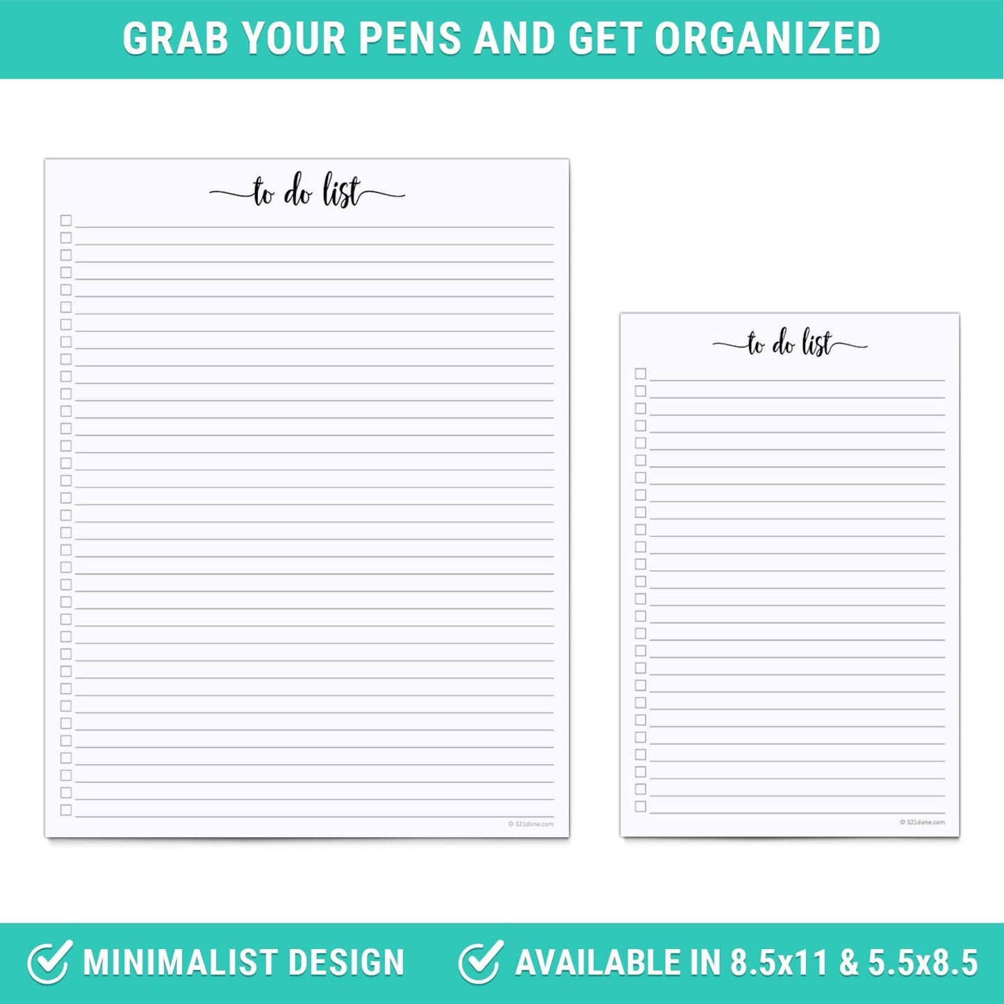 321Done To-Do Checklist Notepad, 50 Sheets Thick Paper, Half Size 5.5x8.5 College Ruled Planning Note Pad for Shopping List, Tasks Planning for Home Office, Made in USA