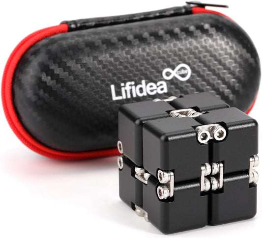 Lifidea Aluminum Alloy Metal Infinity Cube Fidget Cube (6 Colors) Handheld Fidget Toy Desk Toy with Cool Case Infinity Magic Cube Relieve Stress Anxiety ADHD OCD for Kids and Adults (Blue)