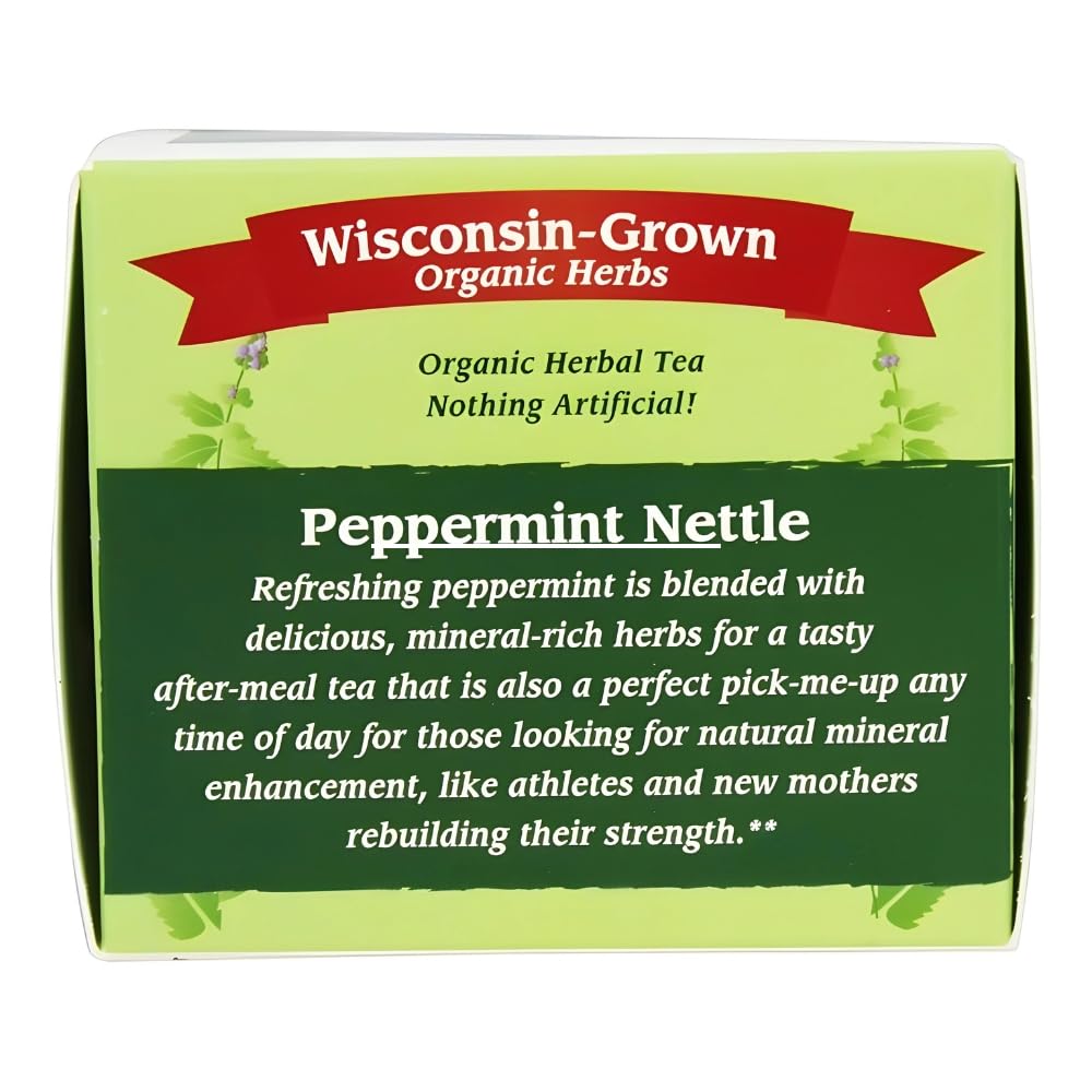 Four Elements 4E Peppermint Nettle Tea, Blended with Peppermint, Raspberry Leaf and Nettles, 100% Organic Herbal Tea, 16 Teabags, 1.2 OZ