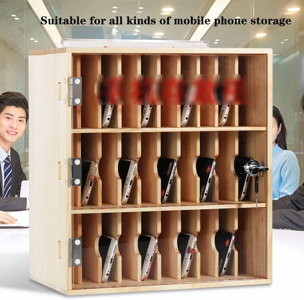 Wooden Mobile Phone Charging Station with Lock Wall Mounted Organizer for 30 Devices Perfect for Schools and Offices Smart Phone Management Solution (Wood 30 bits)