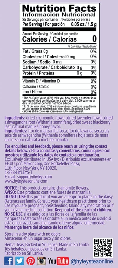 Hyleys Calm Tea with Ashwagandha, Lavender & Honey, Vegan, 25 Tea Bags