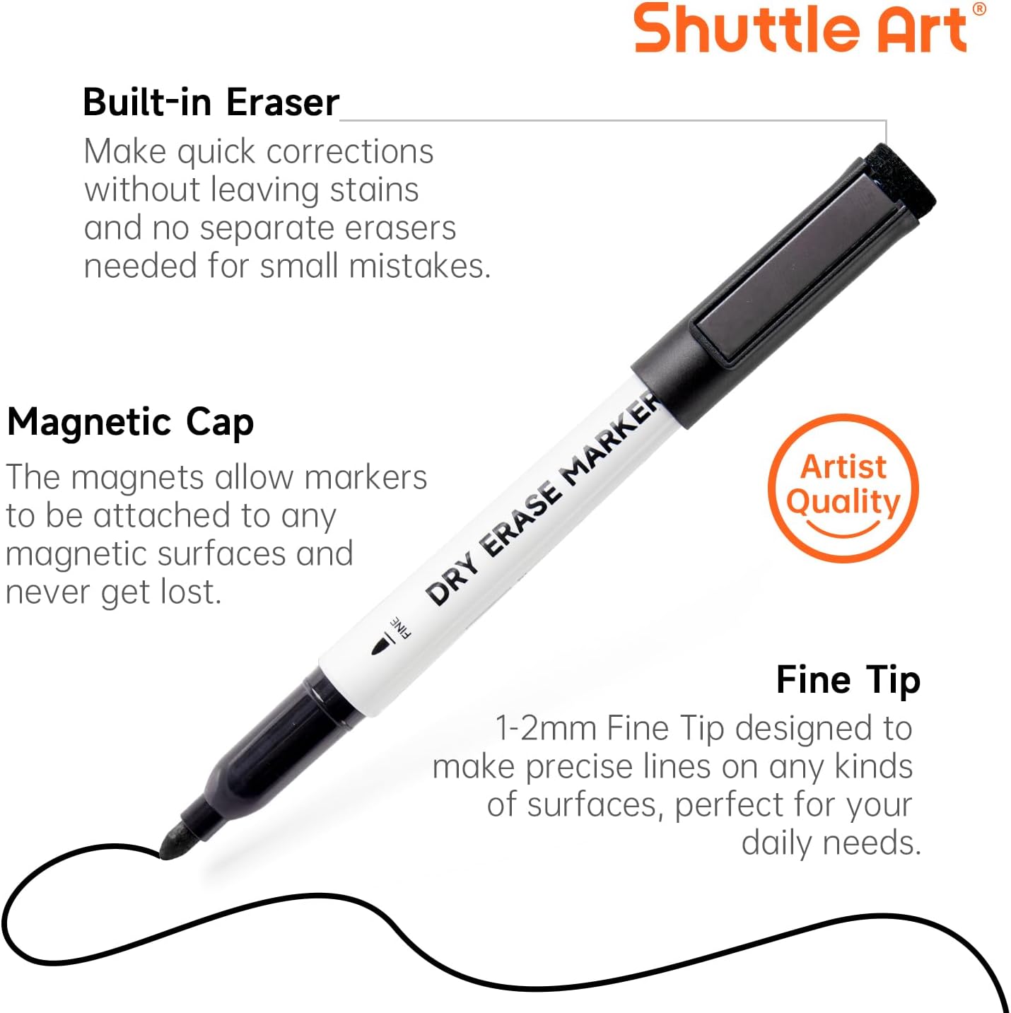 Shuttle Art Magnetic Whiteboard Markers, 20 Pieces Fine Tip and Eraser, Dry Erase Whiteboard Markers, for Writing on Whiteboards, Weekly Planner, Glass for School Office Home