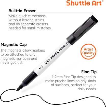 Shuttle Art Magnetic Whiteboard Markers, 20 Pieces Fine Tip and Eraser, Dry Erase Whiteboard Markers, for Writing on Whiteboards, Weekly Planner, Glass for School Office Home