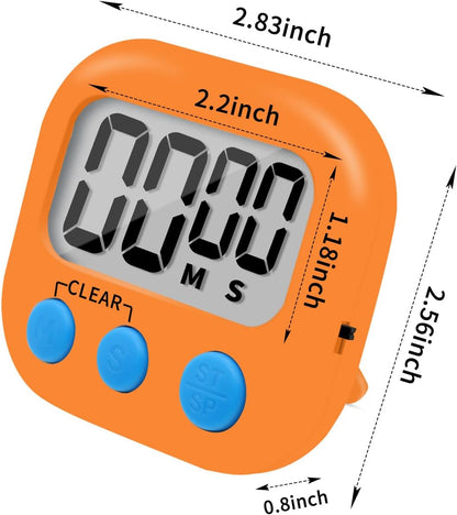 6 Pack Small Digital Kitchen Timer Magnetic Back and ON/Off Switch,Minute Second Count Up Countdown (Multicolored)