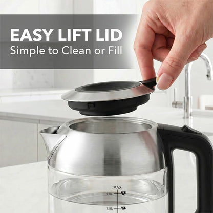 OVENTE 1.8L Glass Electric Kettle Water Boiler, Silver KG751S