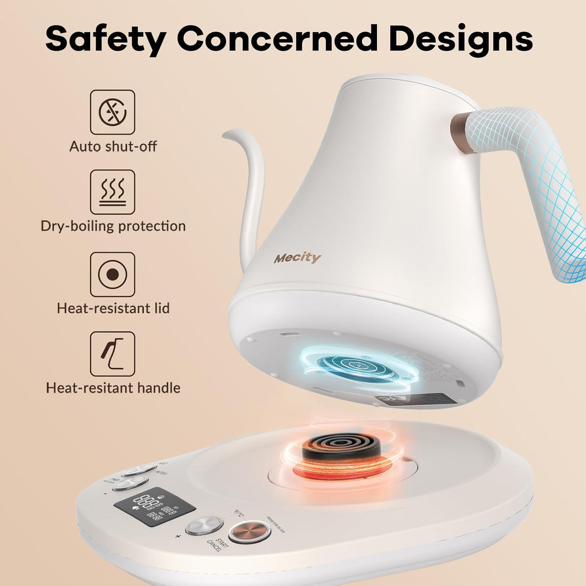 Mecity Electric Gooseneck Kettle With LCD Display Automatic Shut Off Retro Coffee Kettle Temperature Control Hot Water Boiler to Pour Over Tea, 1200 Watt Quick Heating Tea Pot, 0.8L, Stainless Steel