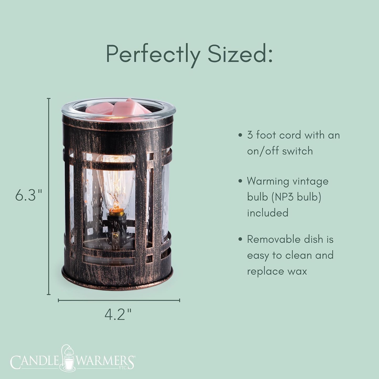 Candle Warmers ETC. Vintage Bulb Illumination Fragrance Warmer- Light-Up Warmer for Warming Scented Candle Wax Melts and Tarts to Freshen Room, Apothecary