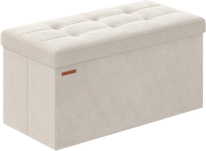 SONGMICS Mazie Collection - Storage Ottoman Bench, Foldable Foot Rest, 15 x 43 x 15 Inches, End of Bed Bench, Storage Chest, Load 660 lb, Living Room, Bedroom, Entryway, Jelly Pink ULSF277R01