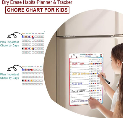 4 PCS Reusable Dry Erase Habit Tracker & Goal Planner |8.3 x 11.7''| with 6 PCS Magnetic Dry Erase Markers, Used as Fitness Planner, Reward, Behavior Chart & Chore Chart for Kids and Adults…