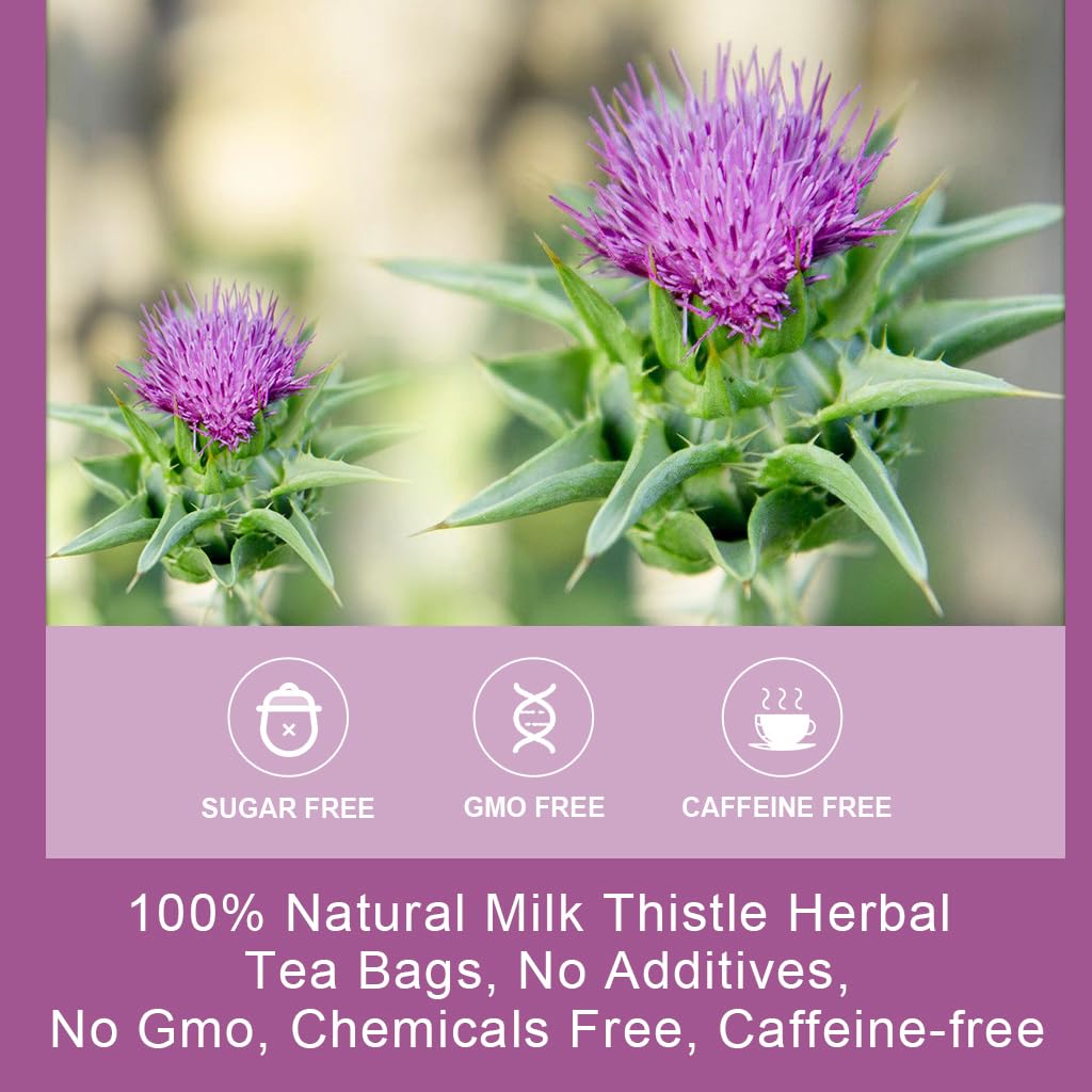 Dandelion Root with Milk Thistle Tea - Organic Dandelion Root and Milk Thistle Tea bags for Liver Cleanse, Antioxidant and Immune Support, Caffeine Free - 30 Tea Bags