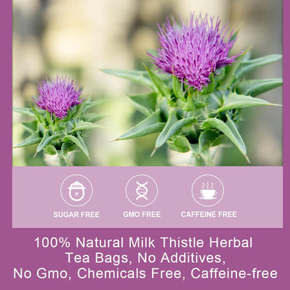 Dandelion Root with Milk Thistle Tea - Organic Dandelion Root and Milk Thistle Tea bags for Liver Cleanse, Antioxidant and Immune Support, Caffeine Free - 30 Tea Bags