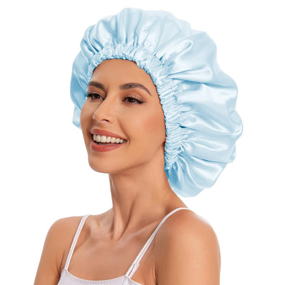 Satin Bonnet Silk Bonnet Hair Bonnet for Sleeping-Slouchy Beanie Hat Satin Sleep Cap for Women's Natural & Curly Hair(Blue Zircon)