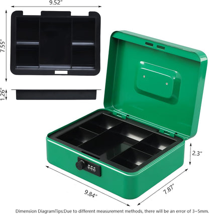 KYODOLED Small Cash Box with Combination Lock & Removable Money Tray, Black