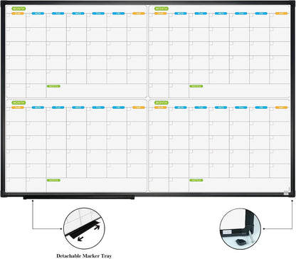 JILoffice Magnetic Dry Erase Calendar Whiteboard, 4 Month White Board Planner 36 X 24 Inch, Black Aluminum Frame Wall Mounted Board for Office Home and School