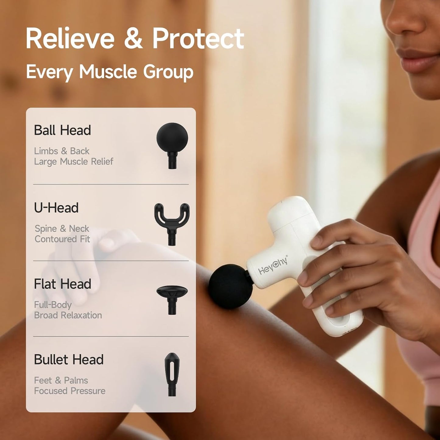 HEYCHY Super Mini Massage Gun Deep Tissue, Handheld Muscle Massager with 4 Heads, Percussion Travel Size Massager Gun FSA Eligible for Men Women Back Relief, Quiet for Home, Gym, Office, HSA, Black
