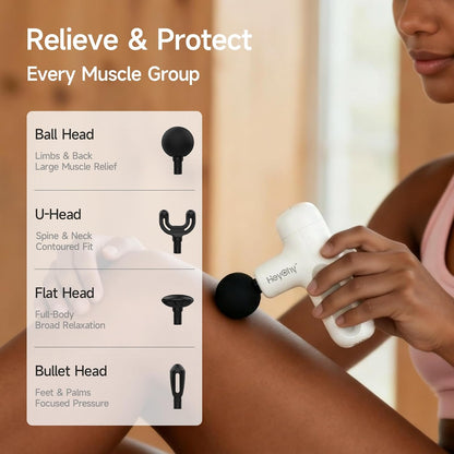 HEYCHY Super Mini Massage Gun Deep Tissue, Handheld Muscle Massager with 4 Heads, Percussion Travel Size Massager Gun FSA Eligible for Men Women Back Relief, Quiet for Home, Gym, Office, HSA, Black