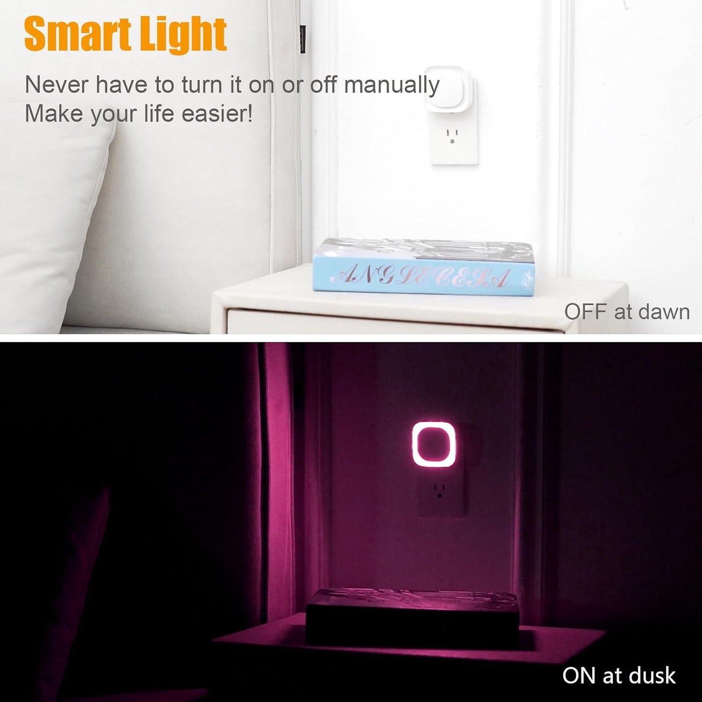 YUNLEX 2 Pack Amber Night Light, Dusk to Dawn Sensor, Warm Glare-Free Reflected Glow, 3-Level Dimmer, Auto On/Off, Plug-in LED Nightlight for Bedroom, Kids, Bathroom, Sleep, Baby Nursery, Toddler