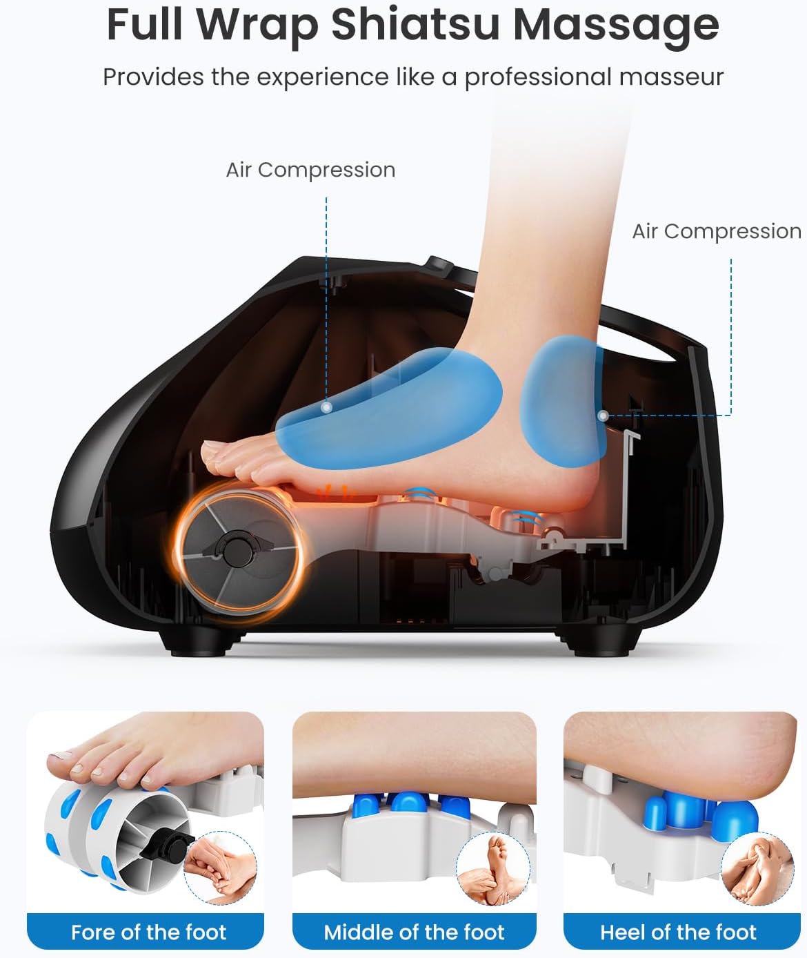 RENPHO Foot Massager Machine with Heat [2026 Upgraded], Plantar Fasciitis FSA Eligible HSA Massager, Shiatsu Foot Massager for Neuropathy, Birthday Self Care Gifts for Women Men, Up to Size 14, Black