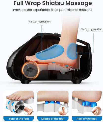 RENPHO Foot Massager Machine with Heat [2026 Upgraded], Plantar Fasciitis FSA Eligible HSA Massager, Shiatsu Foot Massager for Neuropathy, Birthday Self Care Gifts for Women Men, Up to Size 14, Black