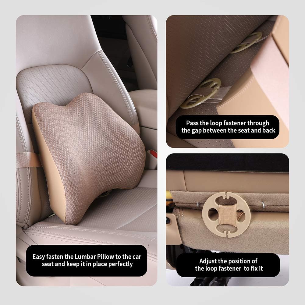 Memory Foam Lumbar Support Pillow for Car - Lower Back Support Cushion for Driving, Back Pain Relief for Car Seat, Office Chair, Wheelchair (Gray)