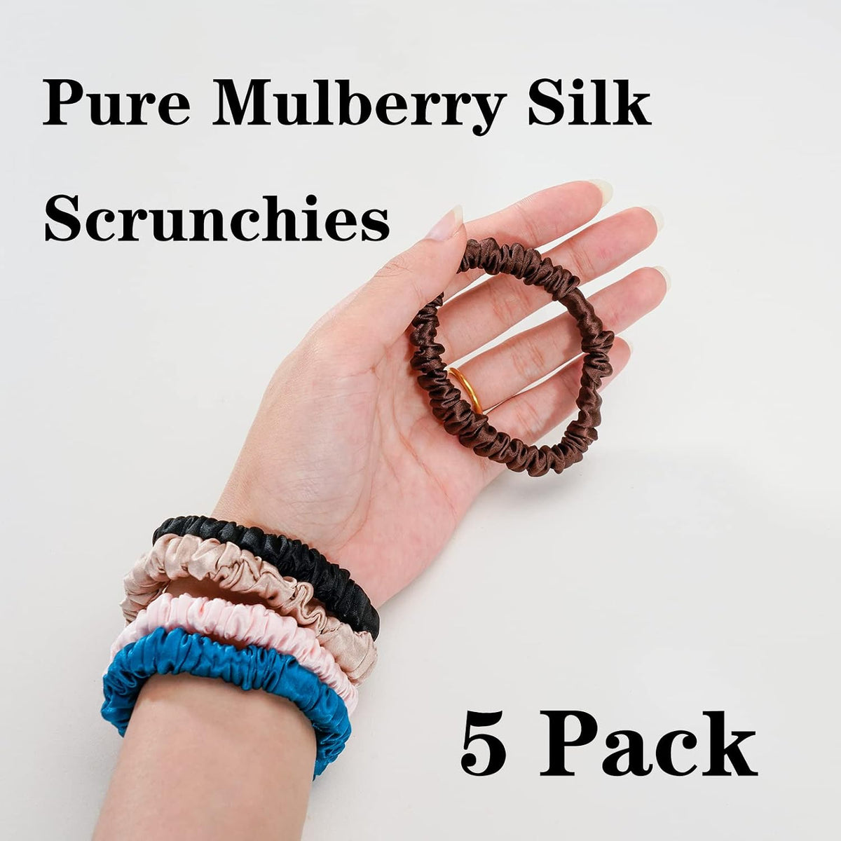 Silk Scrunchies for Hair 100% Mulberry Silk Hair Ties 3 Pack(Black, Navy Blue, Emerald)